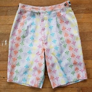 XS Rainbow Bee Print Long Shorts 25-26” waist pastel insect Bermuda knee length